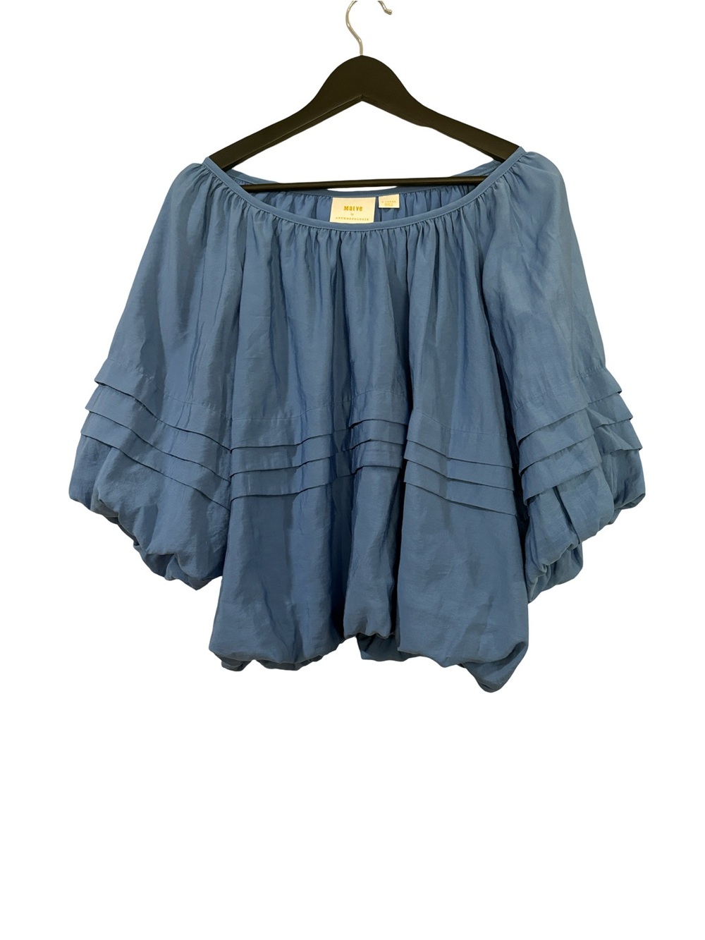Anthropologie Dusty Blue Peasant TOP WITH Pintuck Sleeves SIZE /XL